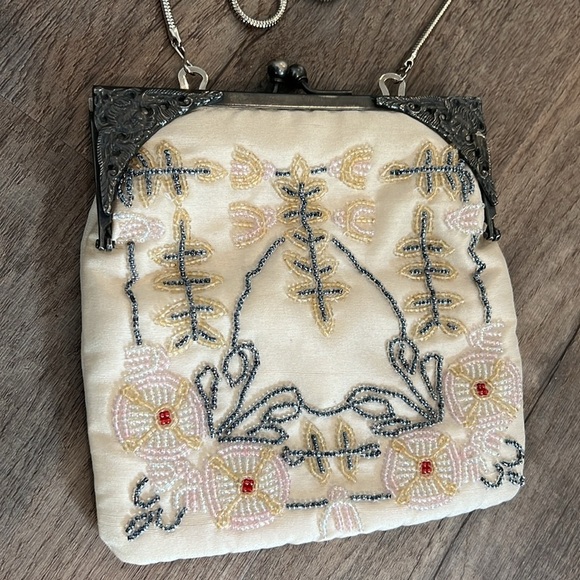 Vintage Beaded Metal Framed Dressy Purse Small Bag Victorian - Picture 1 of 11
